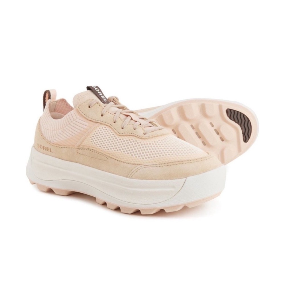 SOREL ONA 503 Knit Low Sneakers Peach Pink Suede Mesh Platform Trainers sz 10.5